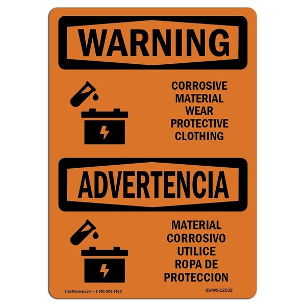 Signmission Safety Sign, OSHA WARNING, 10" Height, 14" Width, Aluminum, Corrosive Material Bilingual, Landscape OS-WS-A-1014-L-12532